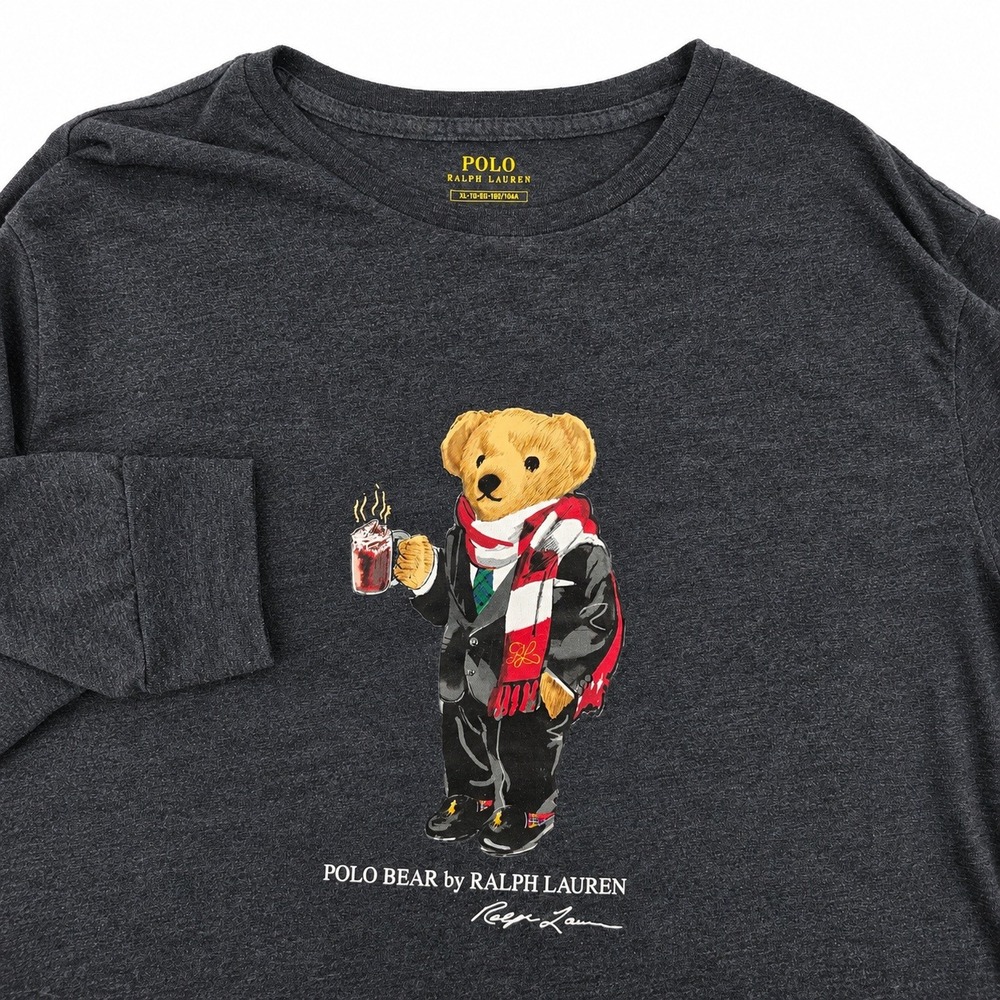 Polo Ralph Lauren Polo Bear Shirt Mens XL Heritage Cotton Grey Long Sleeve